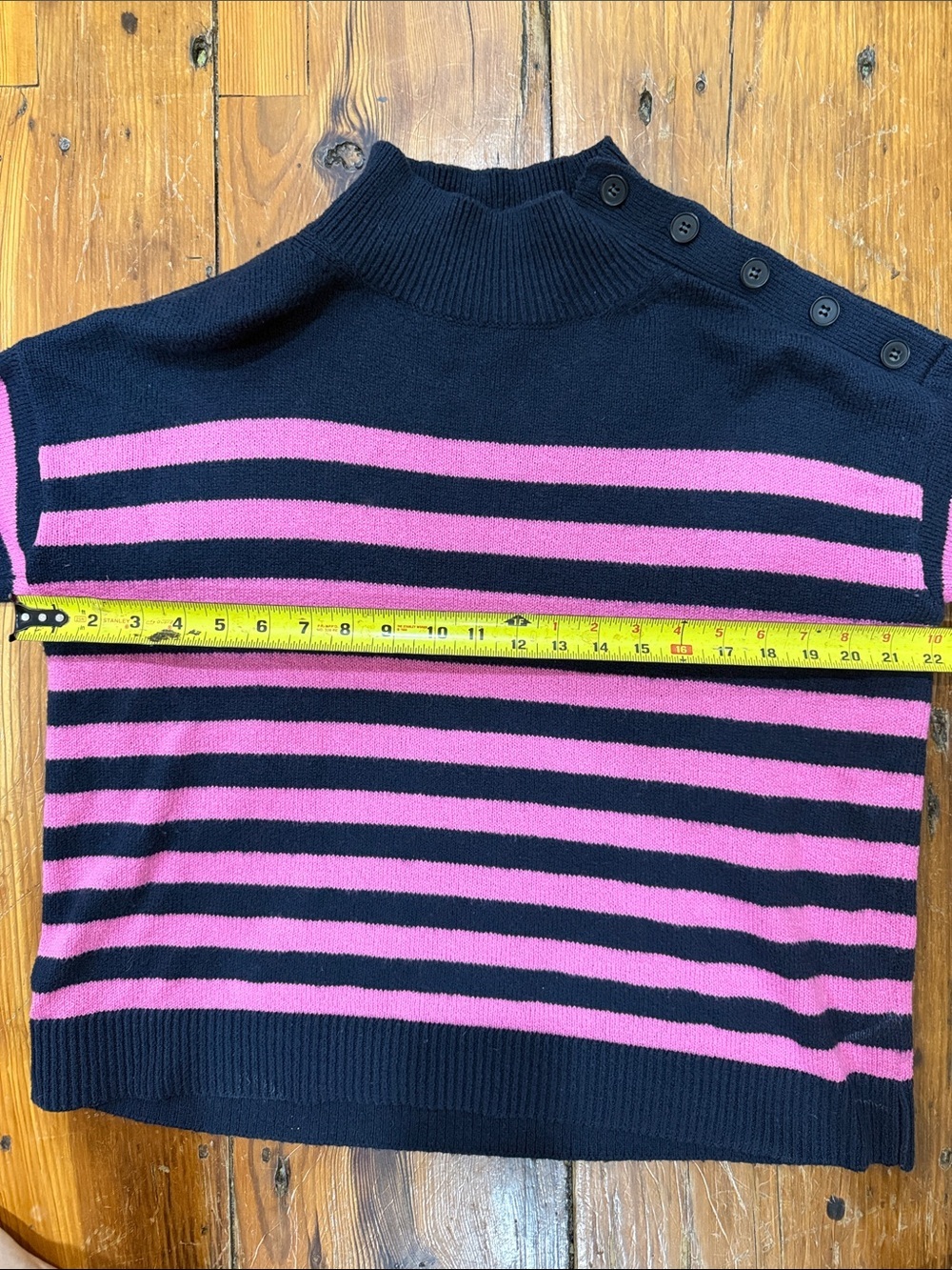 LOFT Navy and Pink Striped Sweater with buttons size large - Picture 6 of 11